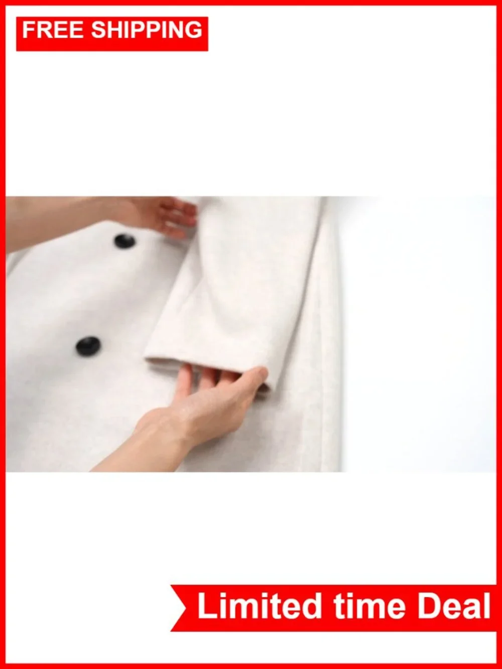 Women's Long Double Breasted Peacoat Notch Lapel Wool Blend Coat